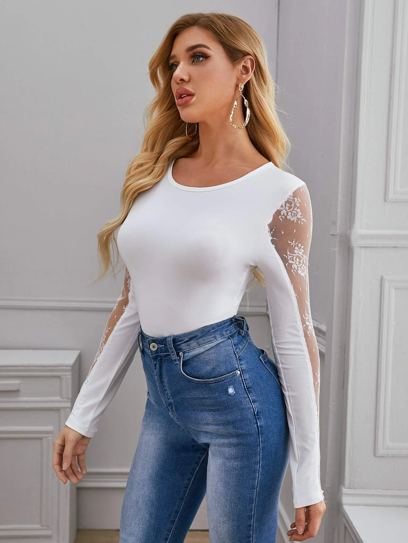 Lace Detail Slim Tee