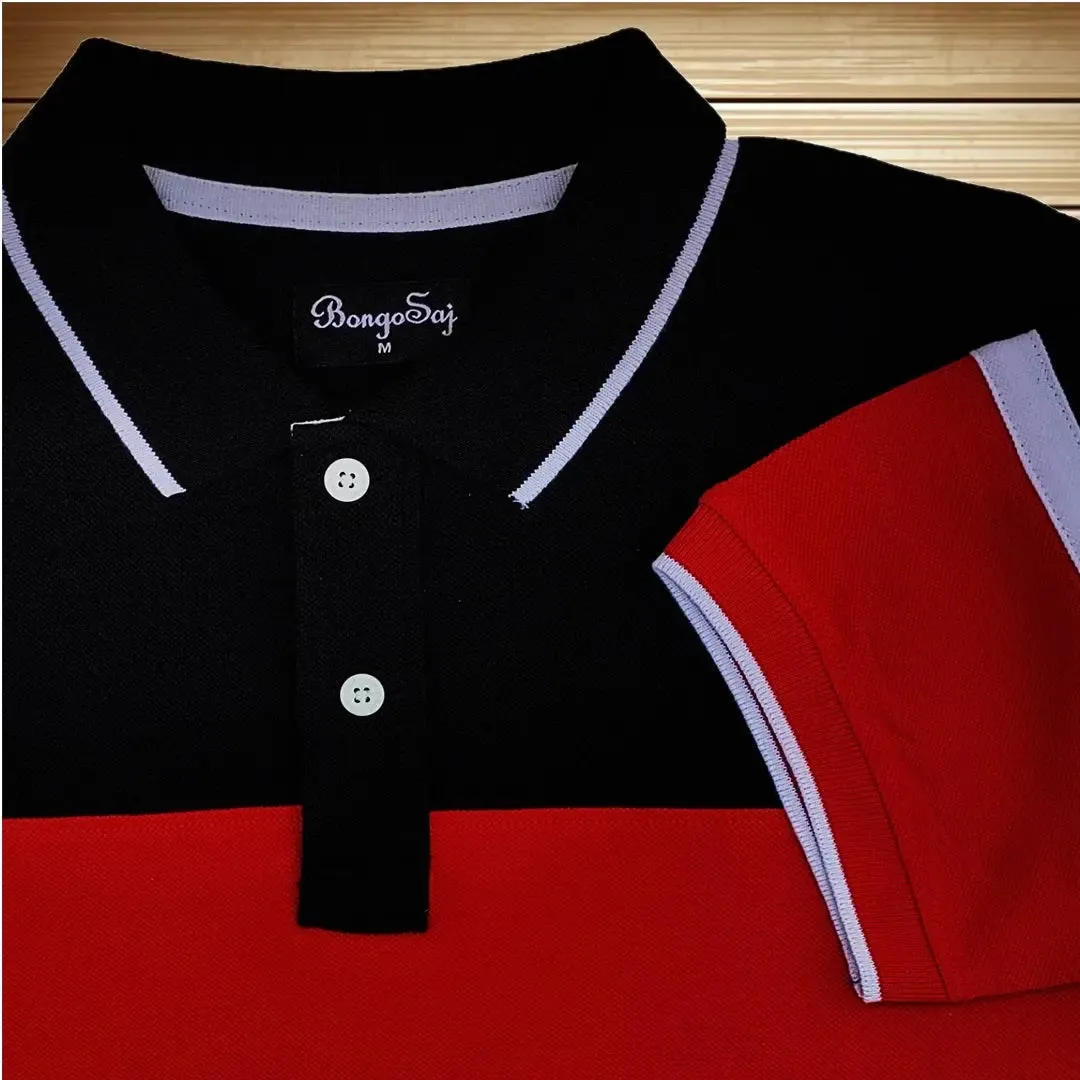 Lava Red & Black Polo T-Shirt with Shoulder Style