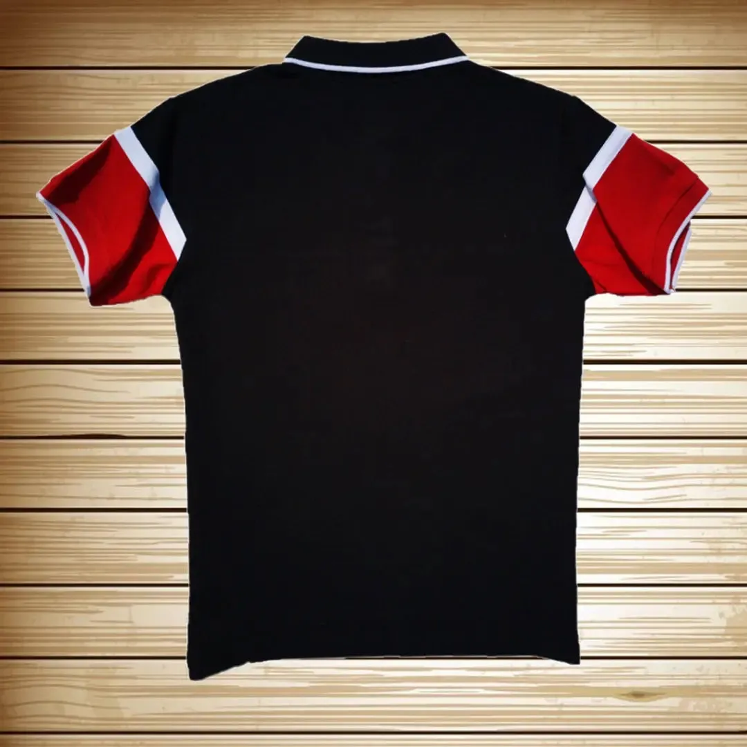 Lava Red & Black Polo T-Shirt with Shoulder Style