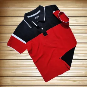 Lava Red & Black Polo T-Shirt with Shoulder Style
