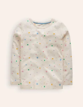 Long Sleeve Pointelle Top-Multi LIttle Stars