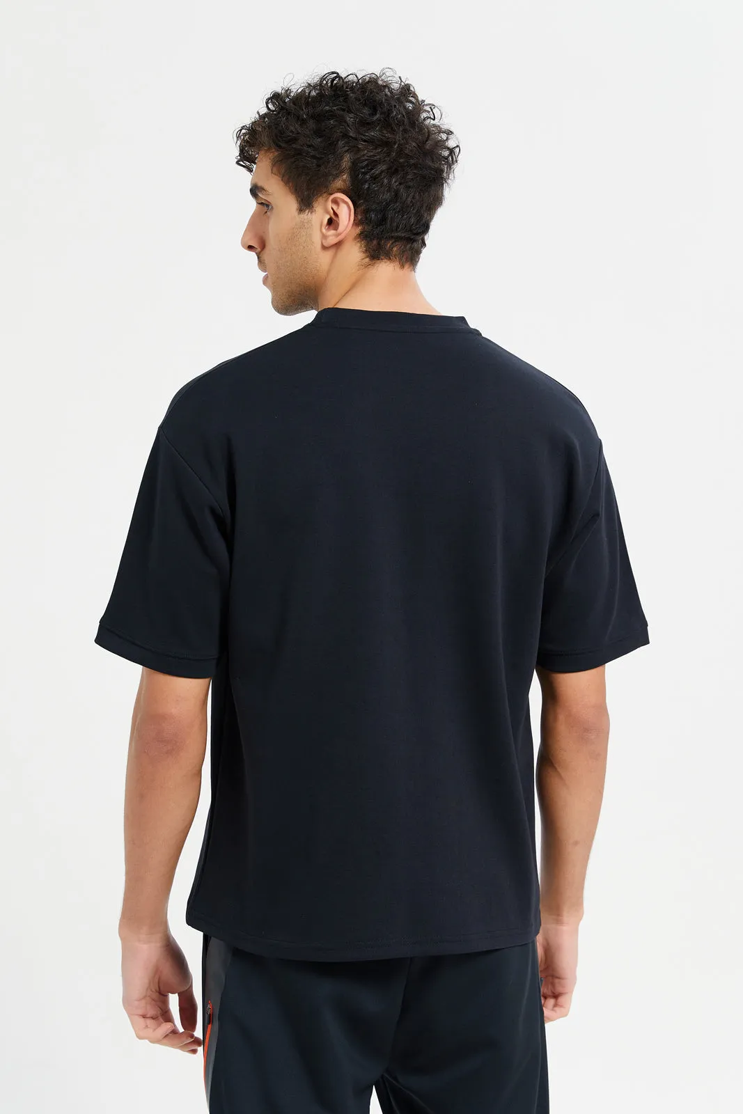 Men Black Embroidered T-Shirt