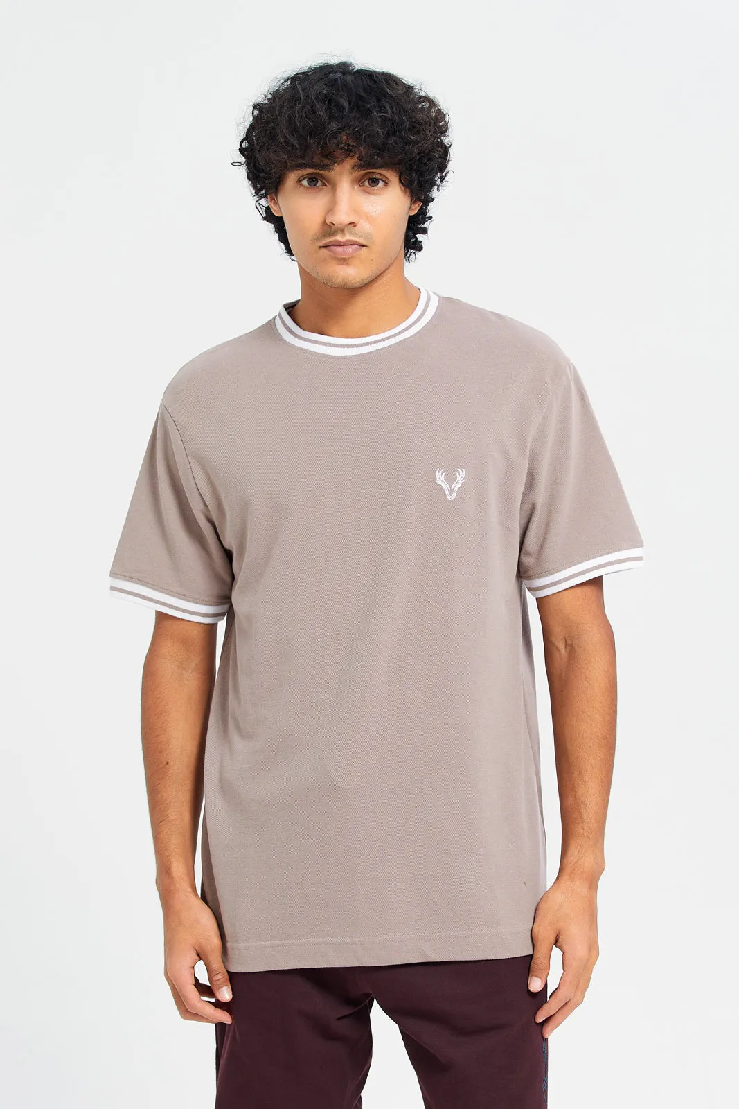 Men Brown Pique Logo T-Shirt