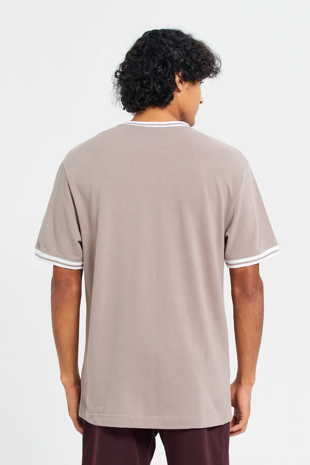Men Brown Pique Logo T-Shirt
