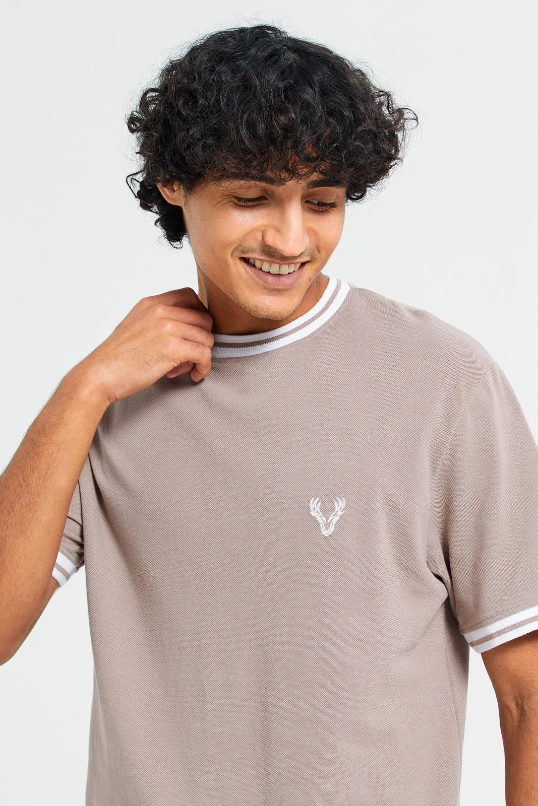 Men Brown Pique Logo T-Shirt
