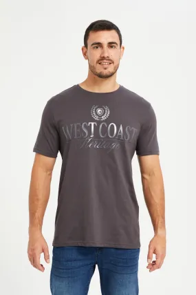 Men Grey Foil Print T-Shirt