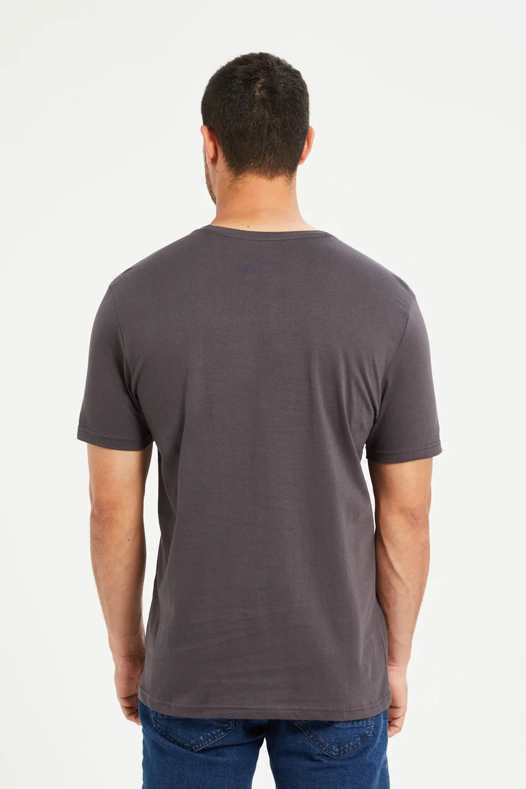 Men Grey Foil Print T-Shirt