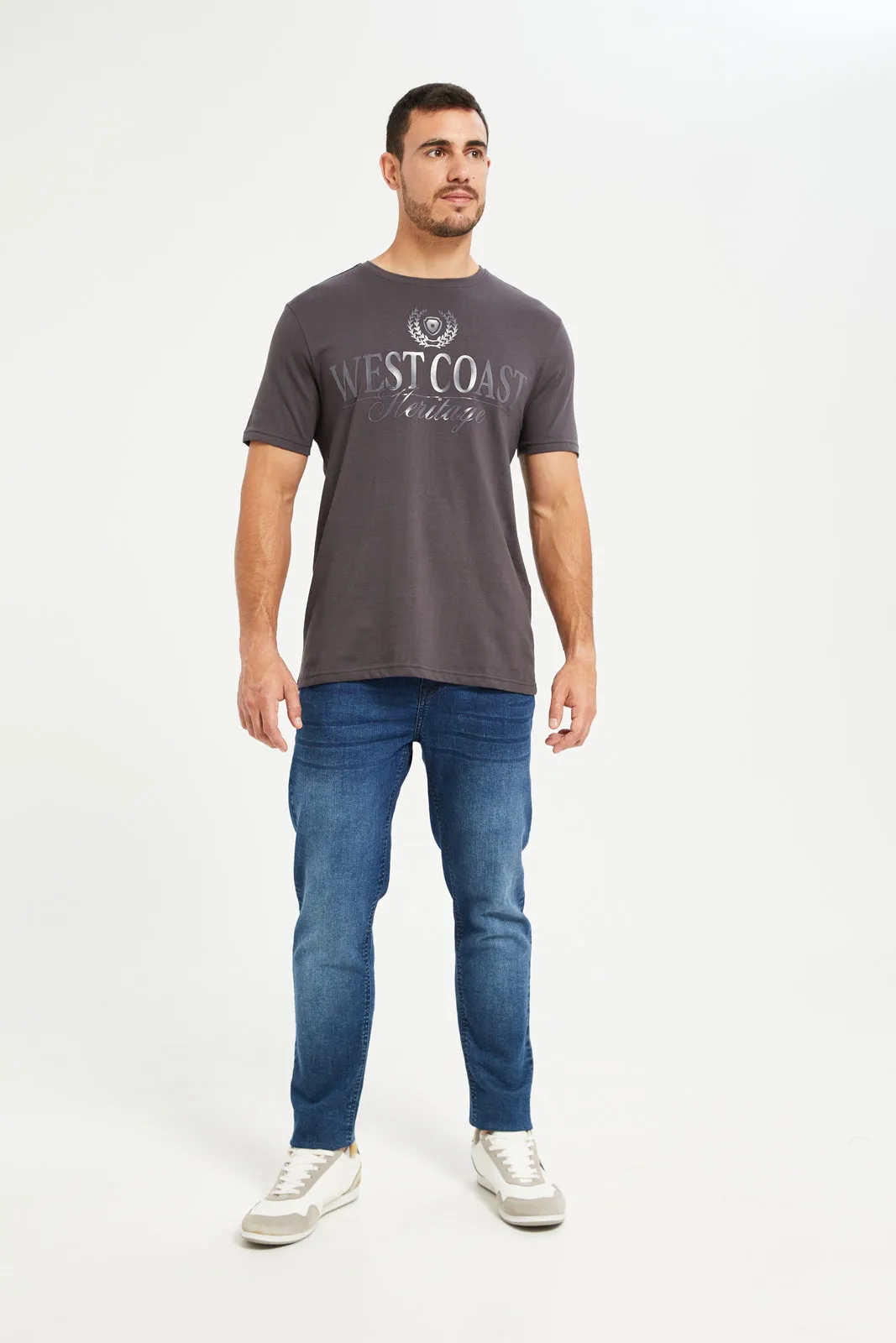 Men Grey Foil Print T-Shirt