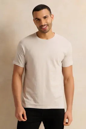 Men Grey Solid Basic T-Shirt