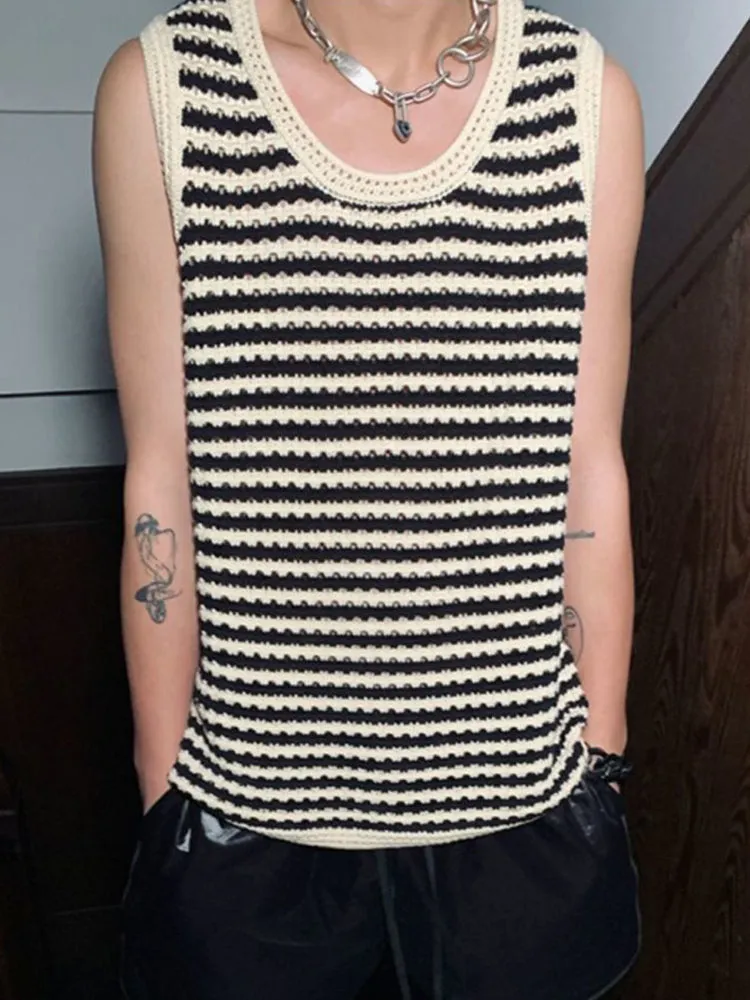 Mens Loose Cut Out Striped Knit Top