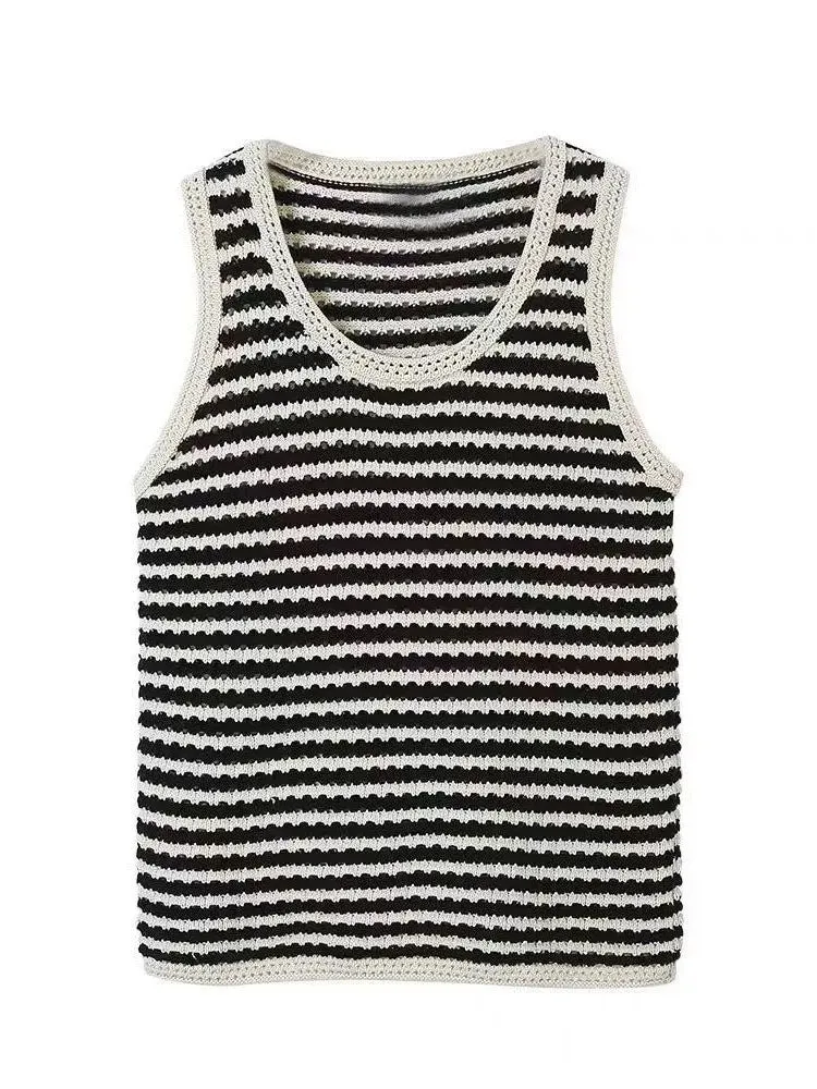 Mens Loose Cut Out Striped Knit Top