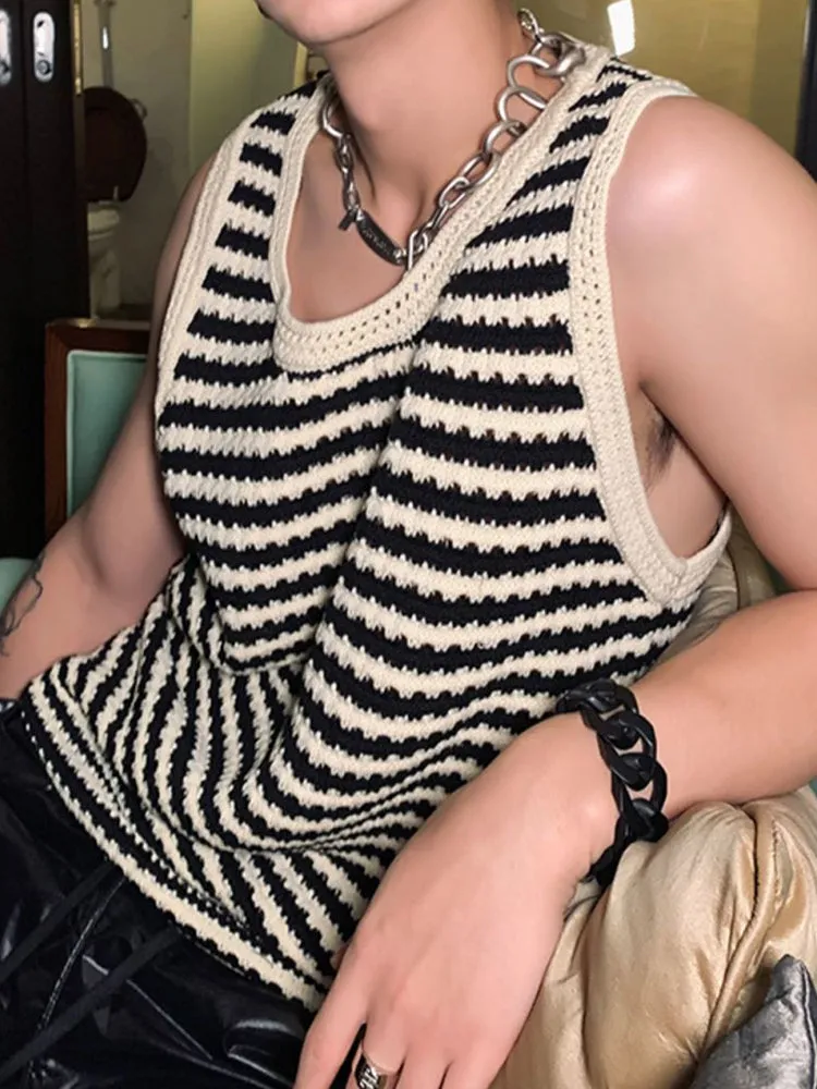 Mens Loose Cut Out Striped Knit Top