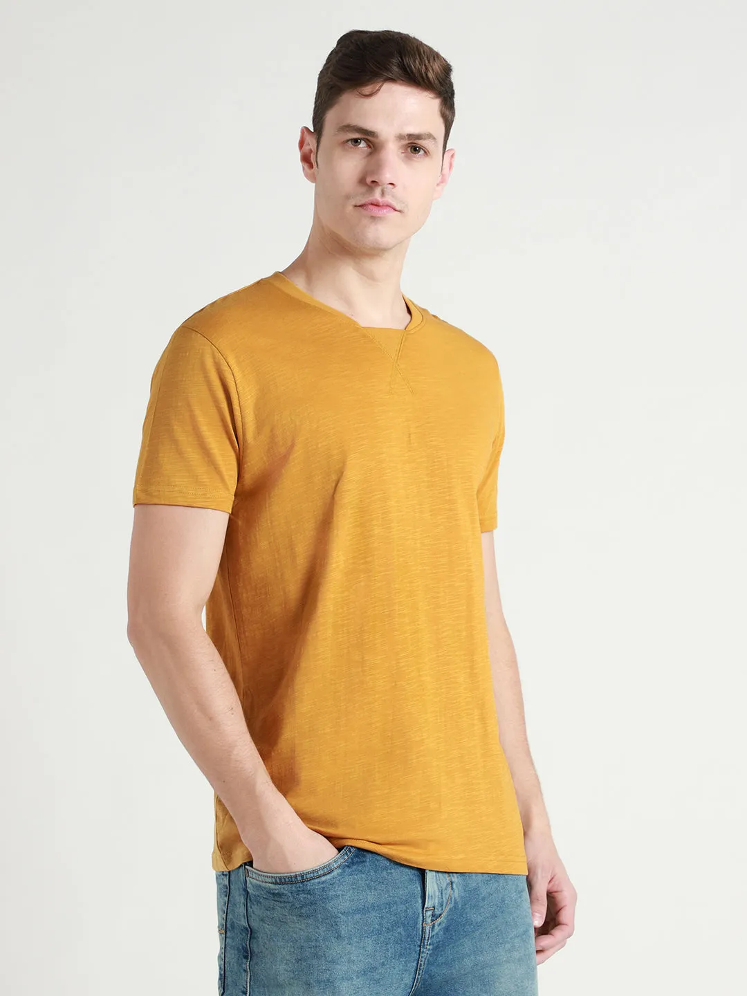 Men's Mustard Solid T-shirt
