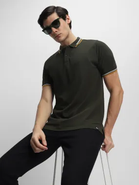 Men's Spread Collar Regular Fit Solid Olive T-shirt