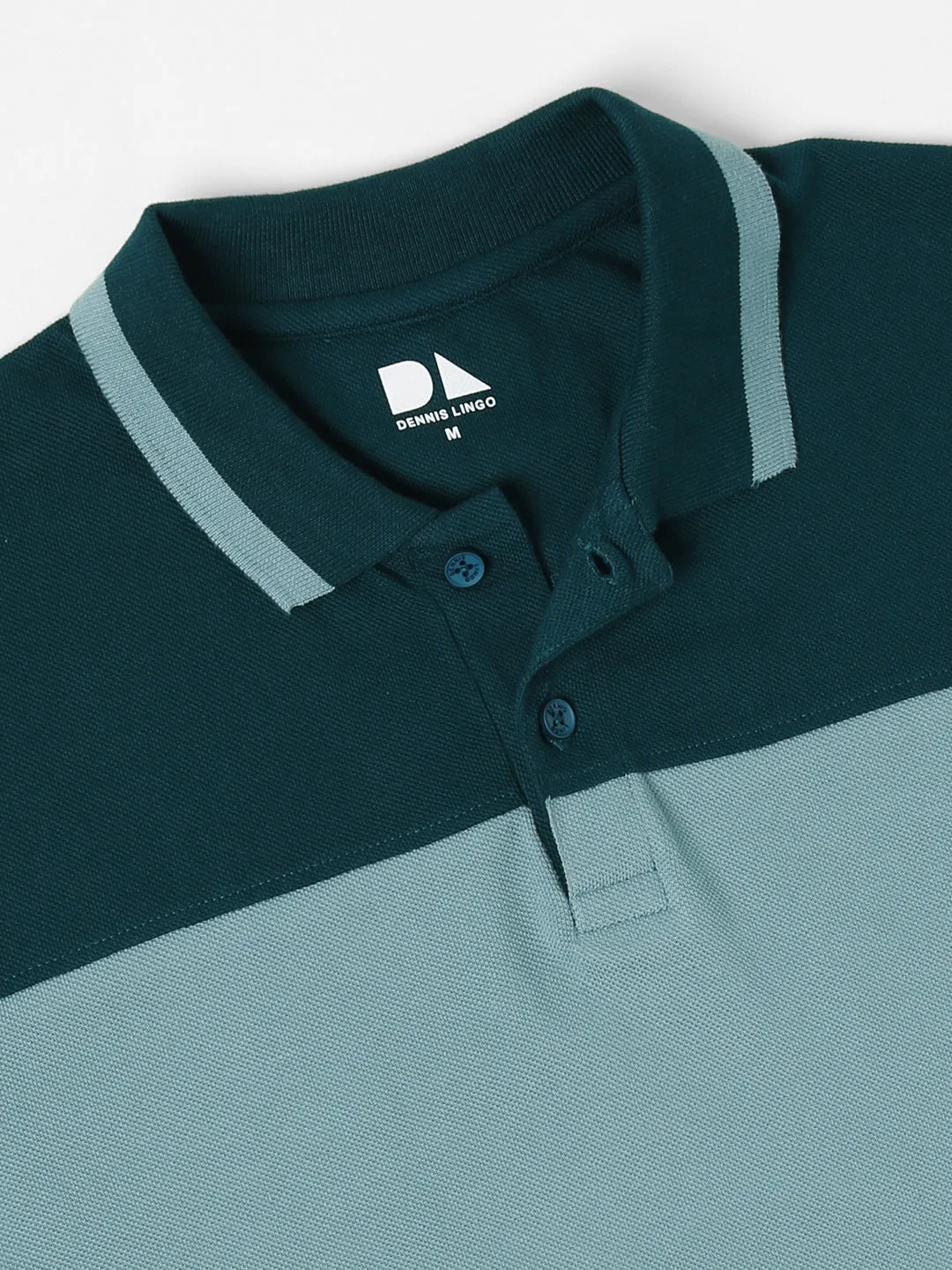 Men's Spread Collar Slim Fit Colorblock Sea Blue T-shirt