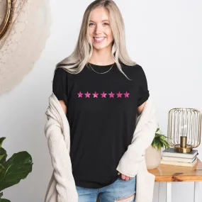 Metallic Pink Mini Stars Black T Shirt - BOYFRIEND FIT