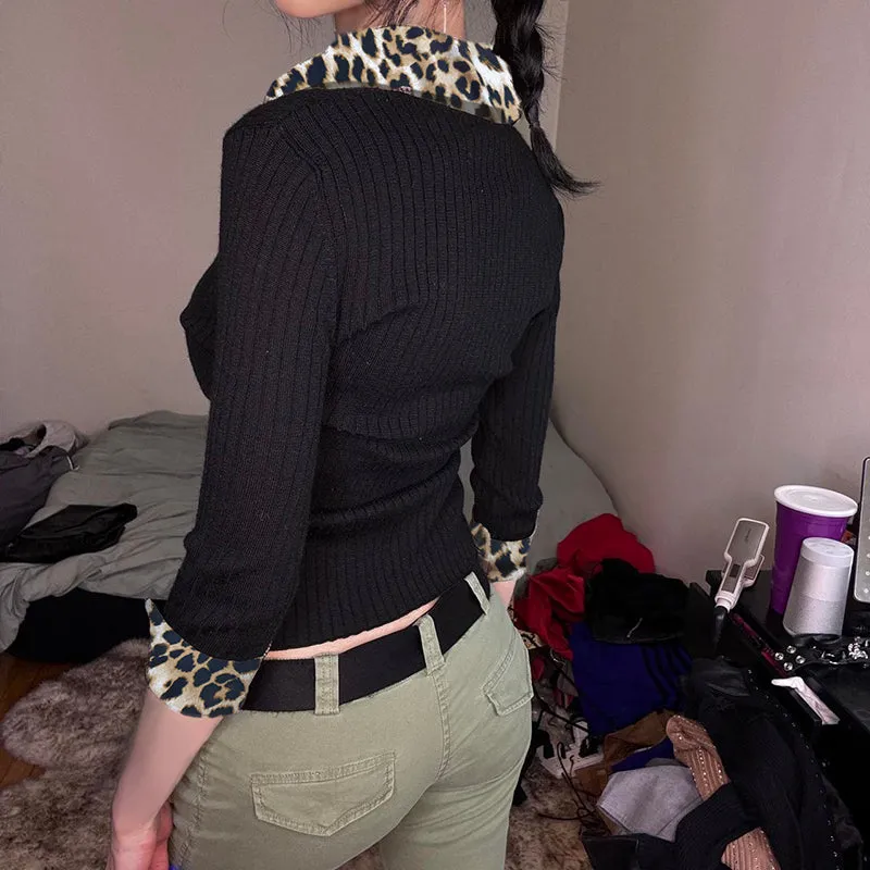 Mimi Leopard Trim Polo Top