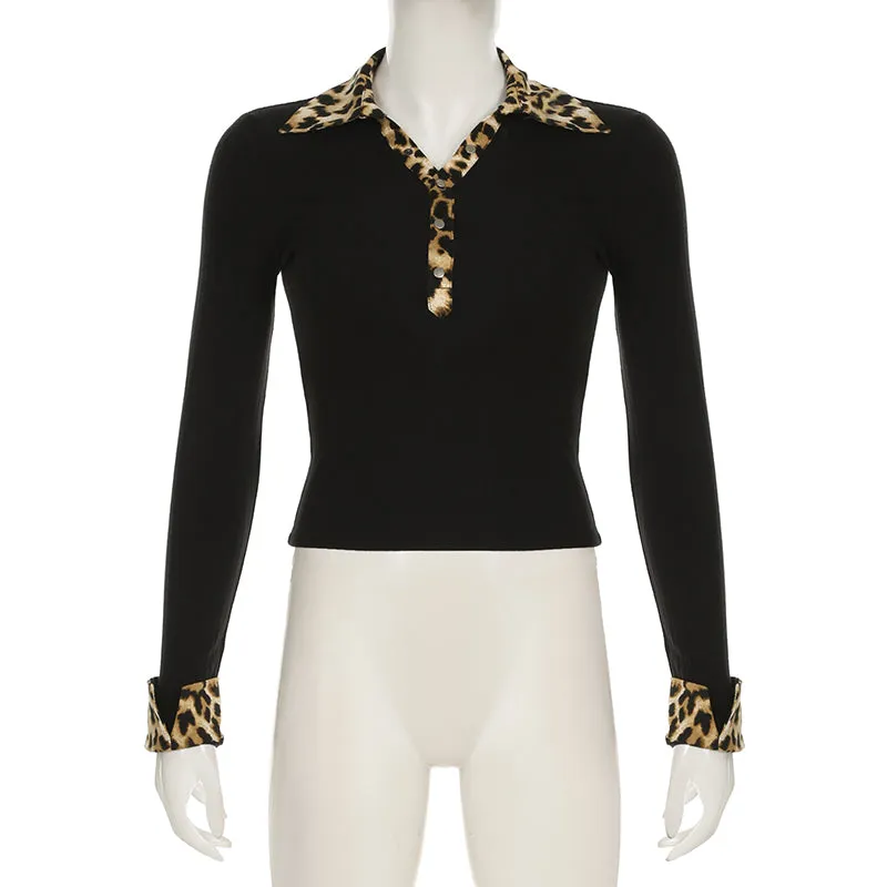 Mimi Leopard Trim Polo Top