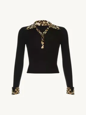 Mimi Leopard Trim Polo Top