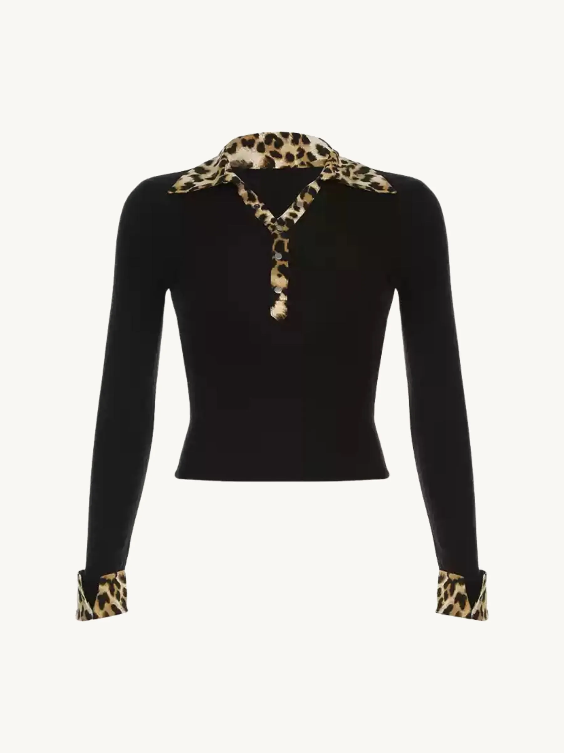 Mimi Leopard Trim Polo Top