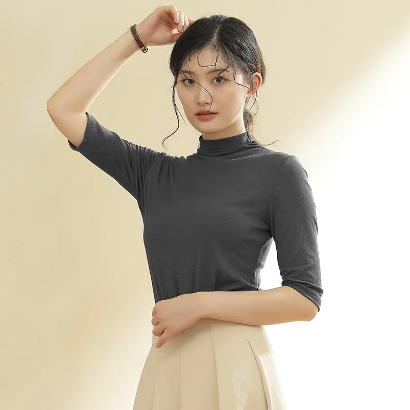 Modal Half-Height Collar T-Shirt Women Mid-Length Tops Matching Slim Look Popular Matching T-Shirt