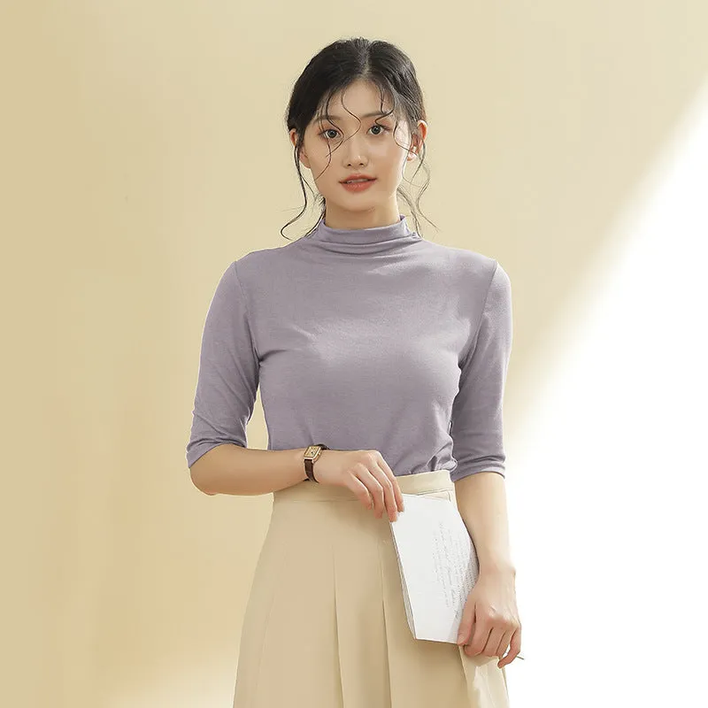 Modal Half-Height Collar T-Shirt Women Mid-Length Tops Matching Slim Look Popular Matching T-Shirt