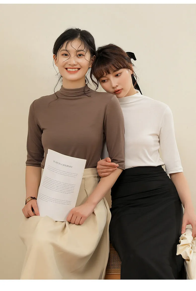 Modal Half-Height Collar T-Shirt Women Mid-Length Tops Matching Slim Look Popular Matching T-Shirt