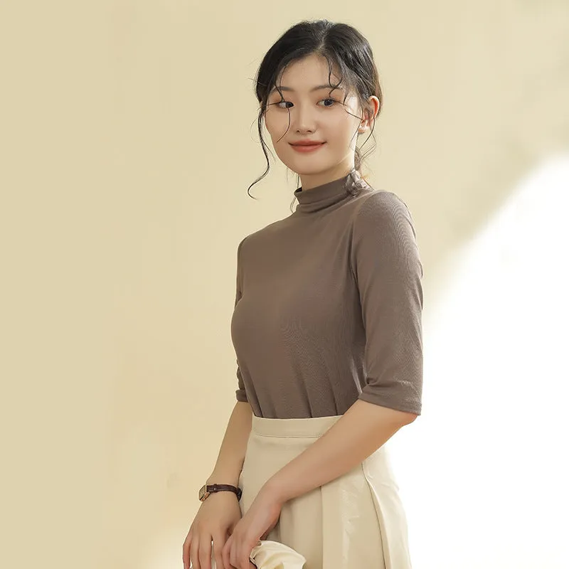Modal Half-Height Collar T-Shirt Women Mid-Length Tops Matching Slim Look Popular Matching T-Shirt