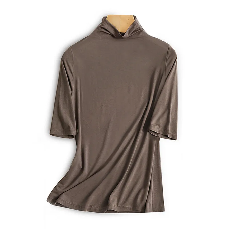 Modal Half-Height Collar T-Shirt Women Mid-Length Tops Matching Slim Look Popular Matching T-Shirt