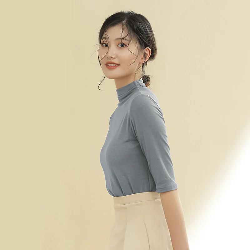 Modal Half-Height Collar T-Shirt Women Mid-Length Tops Matching Slim Look Popular Matching T-Shirt