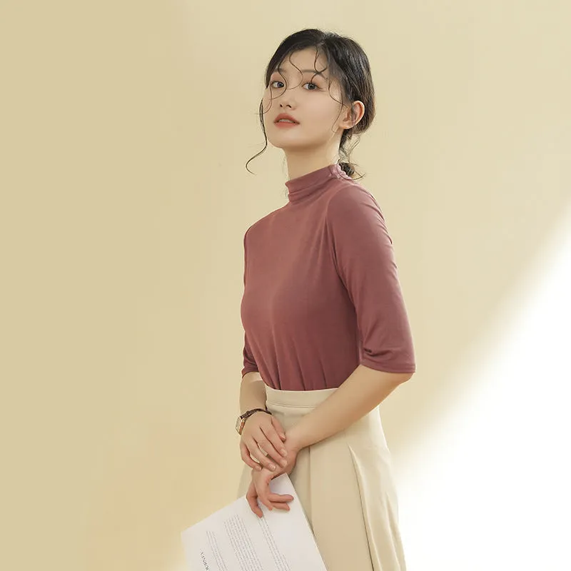 Modal Half-Height Collar T-Shirt Women Mid-Length Tops Matching Slim Look Popular Matching T-Shirt