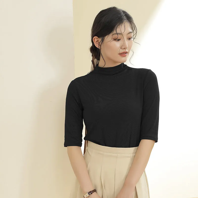 Modal Half-Height Collar T-Shirt Women Mid-Length Tops Matching Slim Look Popular Matching T-Shirt
