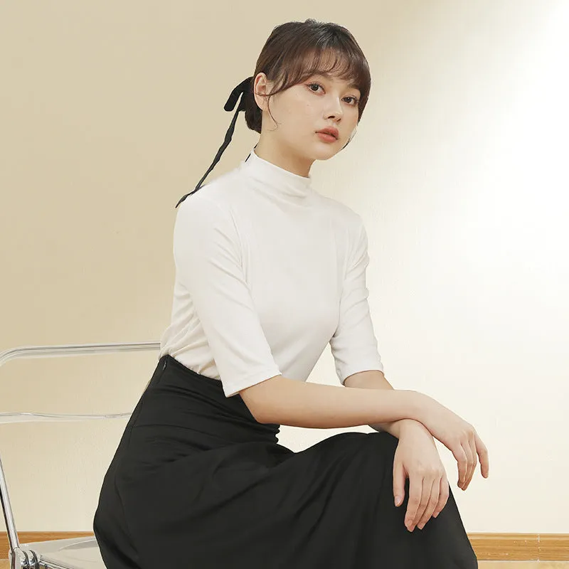 Modal Half-Height Collar T-Shirt Women Mid-Length Tops Matching Slim Look Popular Matching T-Shirt