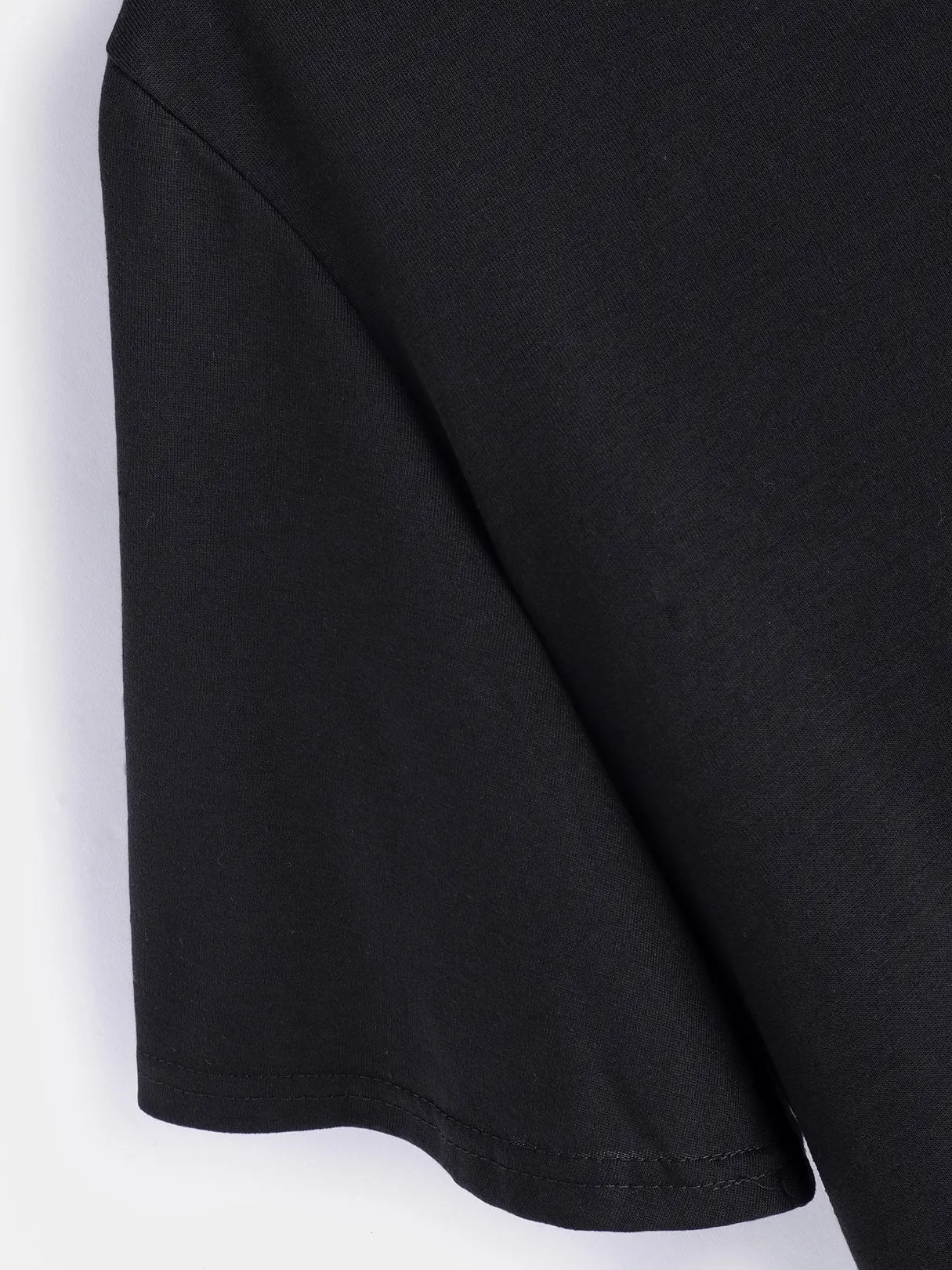 OEM ODM V-Neck Lace-Up Cut Out Half Sleeve Black T-Shirts