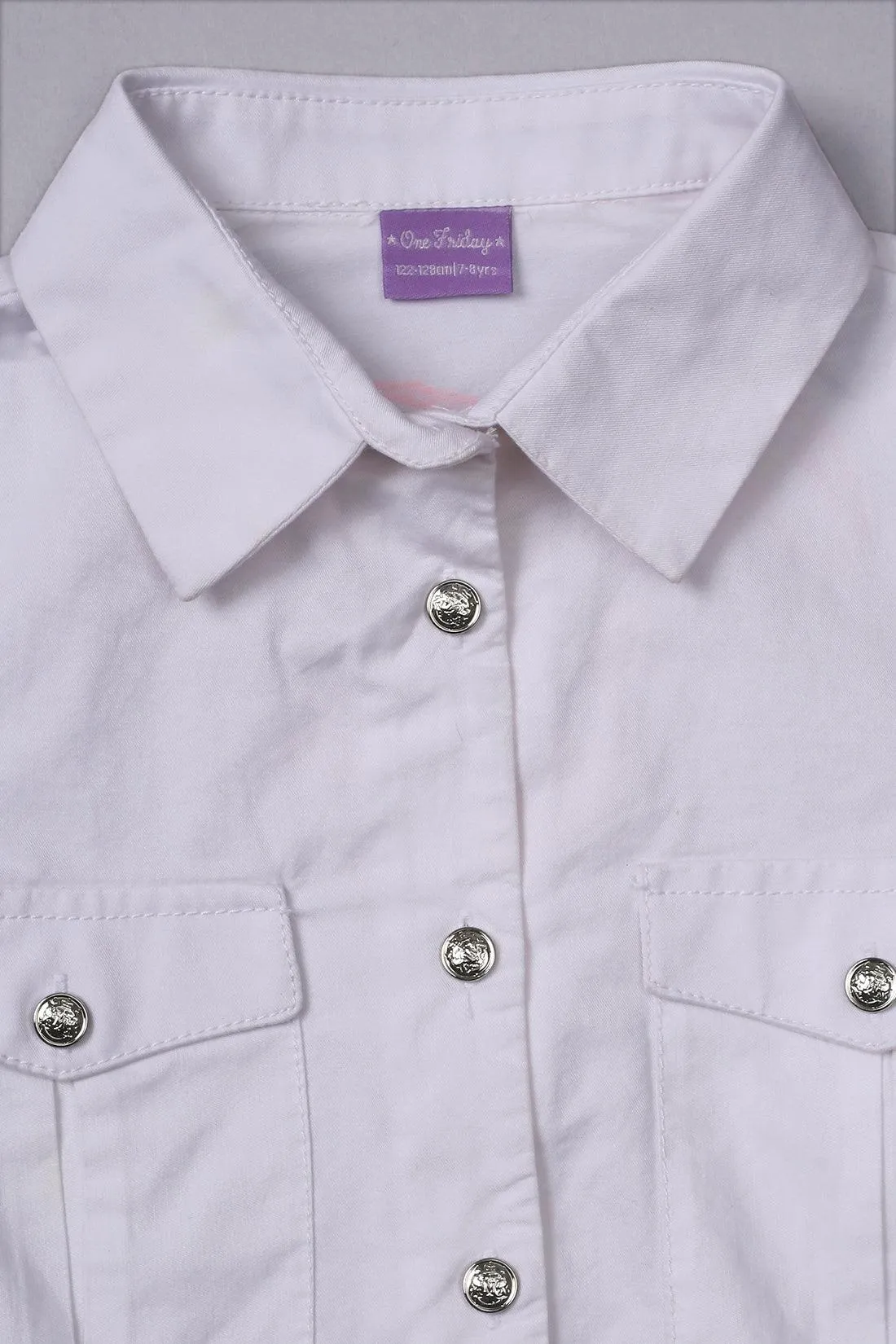 One Friday Kids Girls White Cotton Half Sleeves Top with Tie-up Knot
