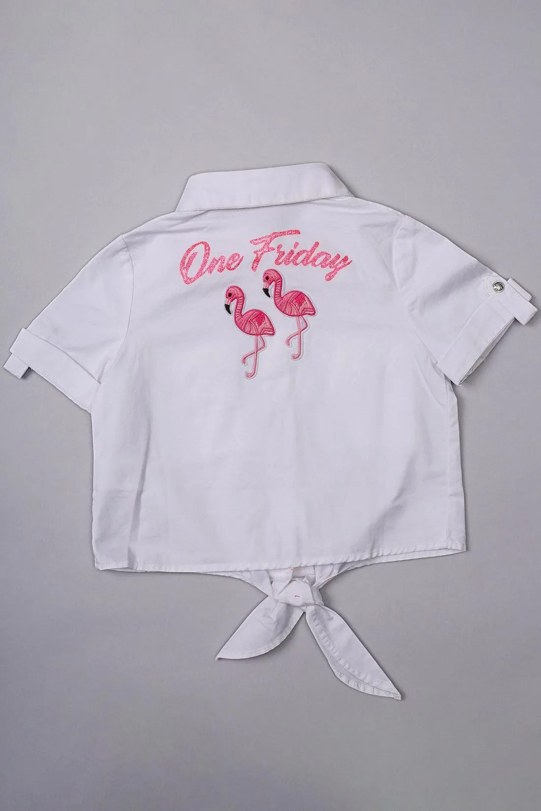 One Friday Kids Girls White Cotton Half Sleeves Top with Tie-up Knot