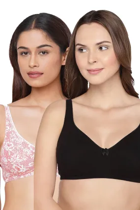 Organic Cotton  Antimicrobial  Seamless Side Support Bra (Pack of 2)-ISB057-Black_Pink Lace Print-
