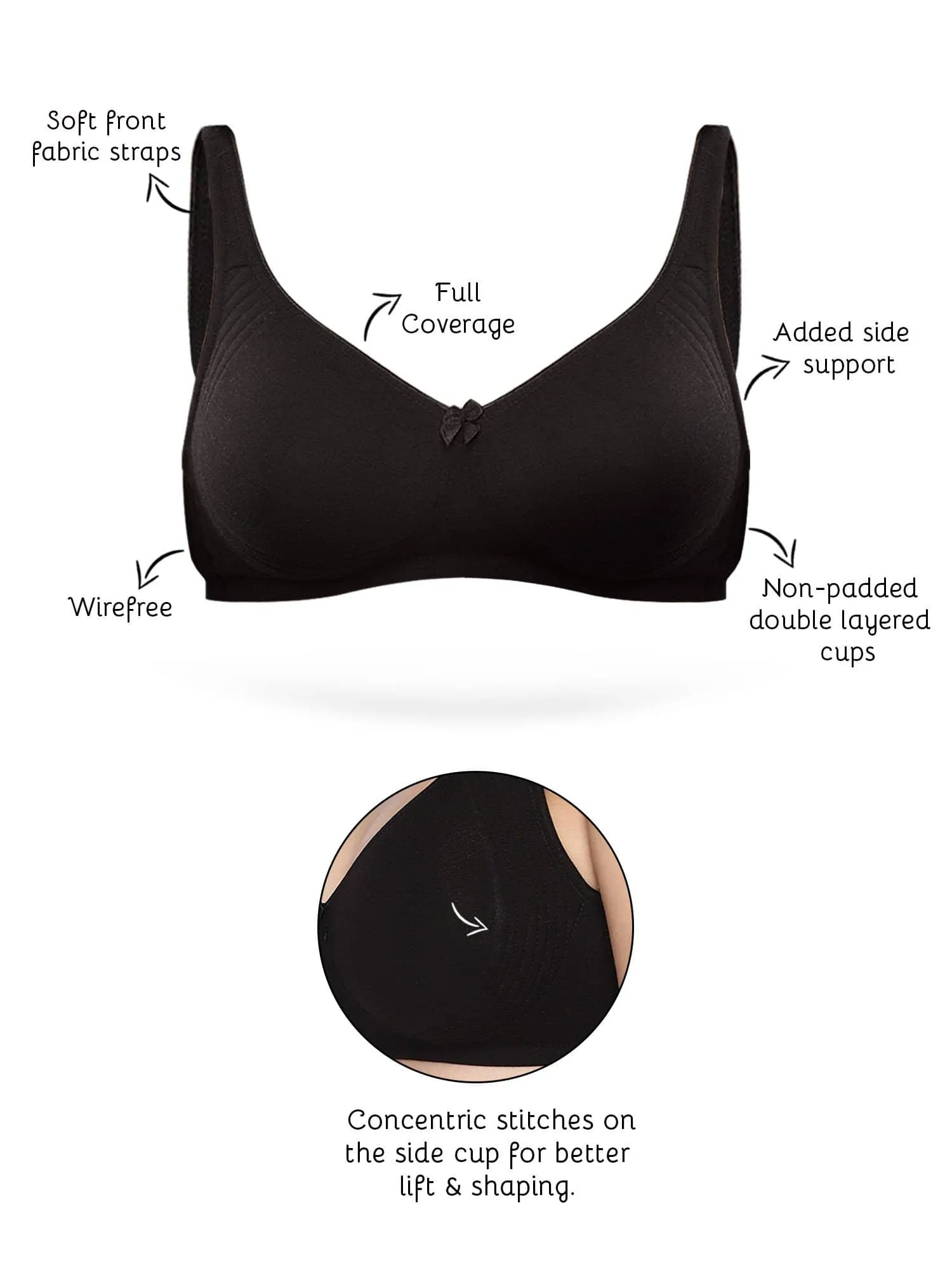 Organic Cotton  Antimicrobial  Seamless Side Support Bra (Pack of 2)-ISB057-Black_Pink Lace Print-