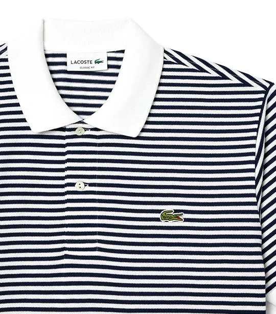 Original L.12.12 Striped Cotton Polo Shirt  White/Navy Blue