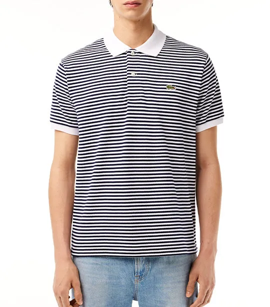 Original L.12.12 Striped Cotton Polo Shirt  White/Navy Blue