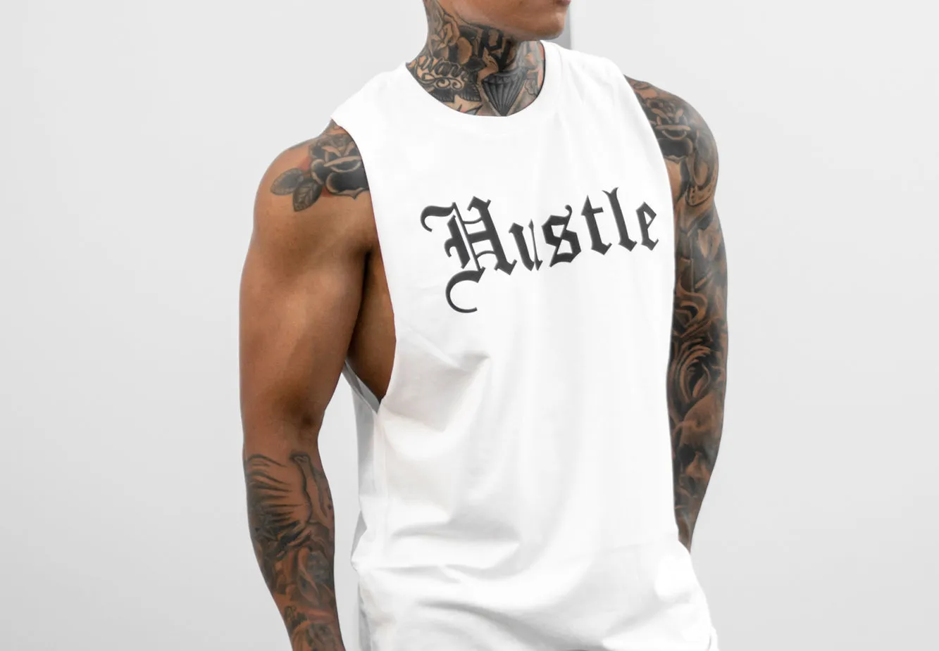 Oversized Hustle Cut Off Tank - White