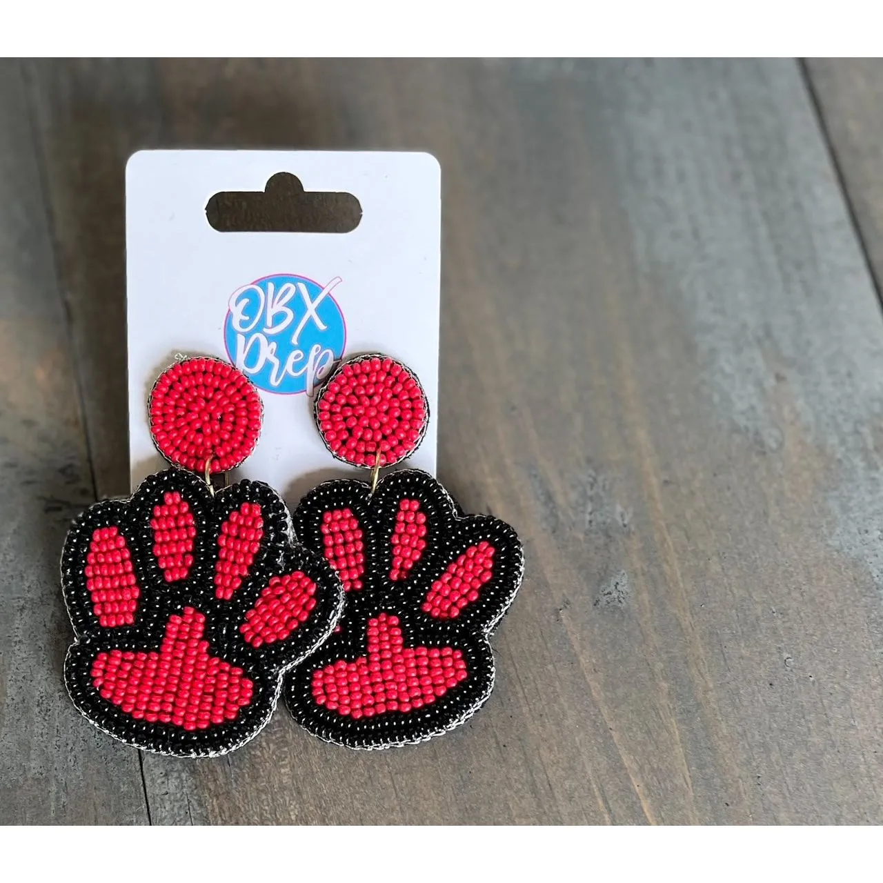 Paw Print Seed Beaded Earrings - Blue/White, Yellow/Purple, Black/Red S