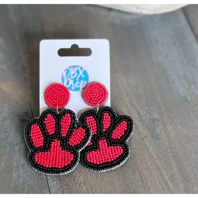 Paw Print Seed Beaded Earrings - Blue/White, Yellow/Purple, Black/Red S