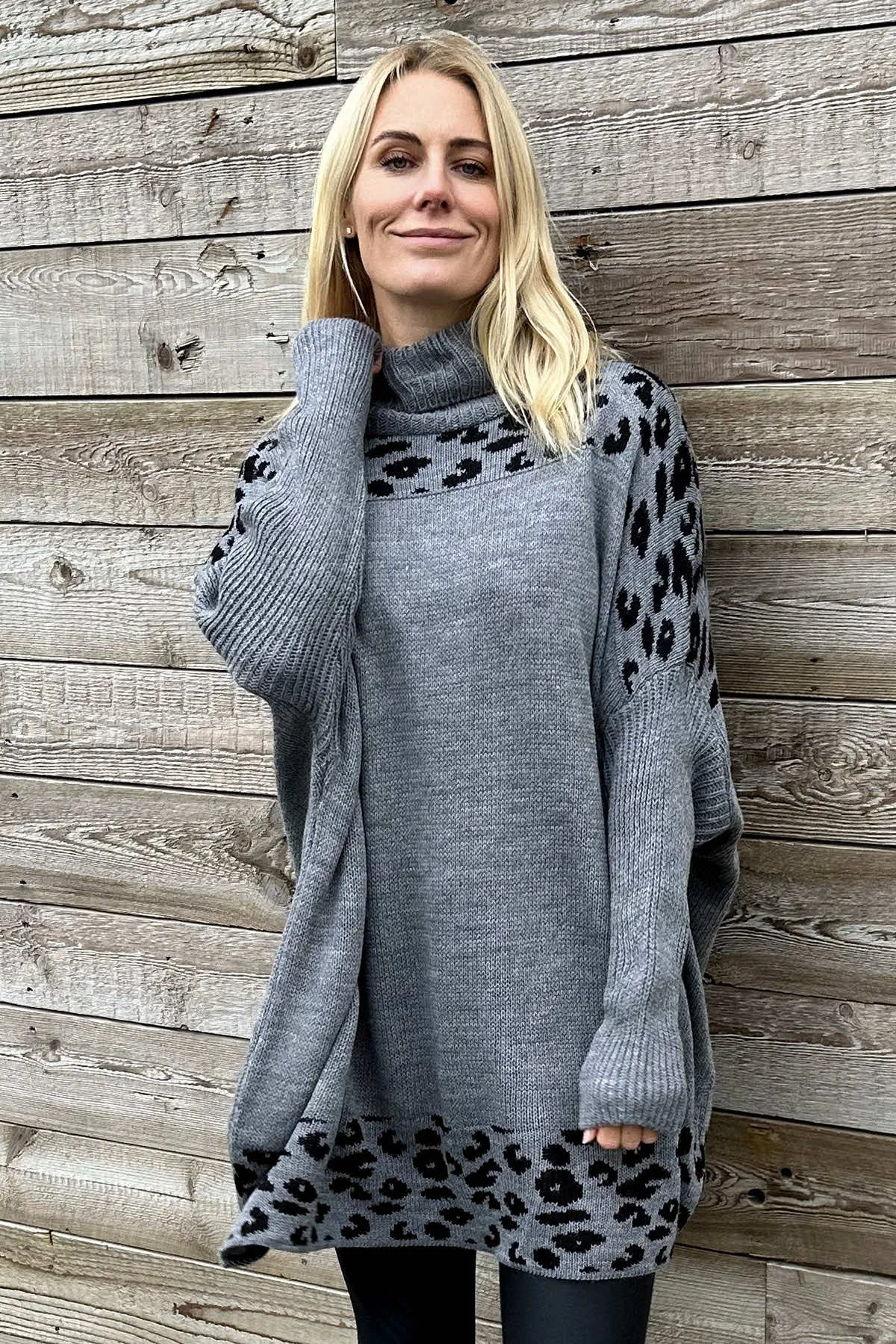 Robyn Leopard Knit Jumper Grey