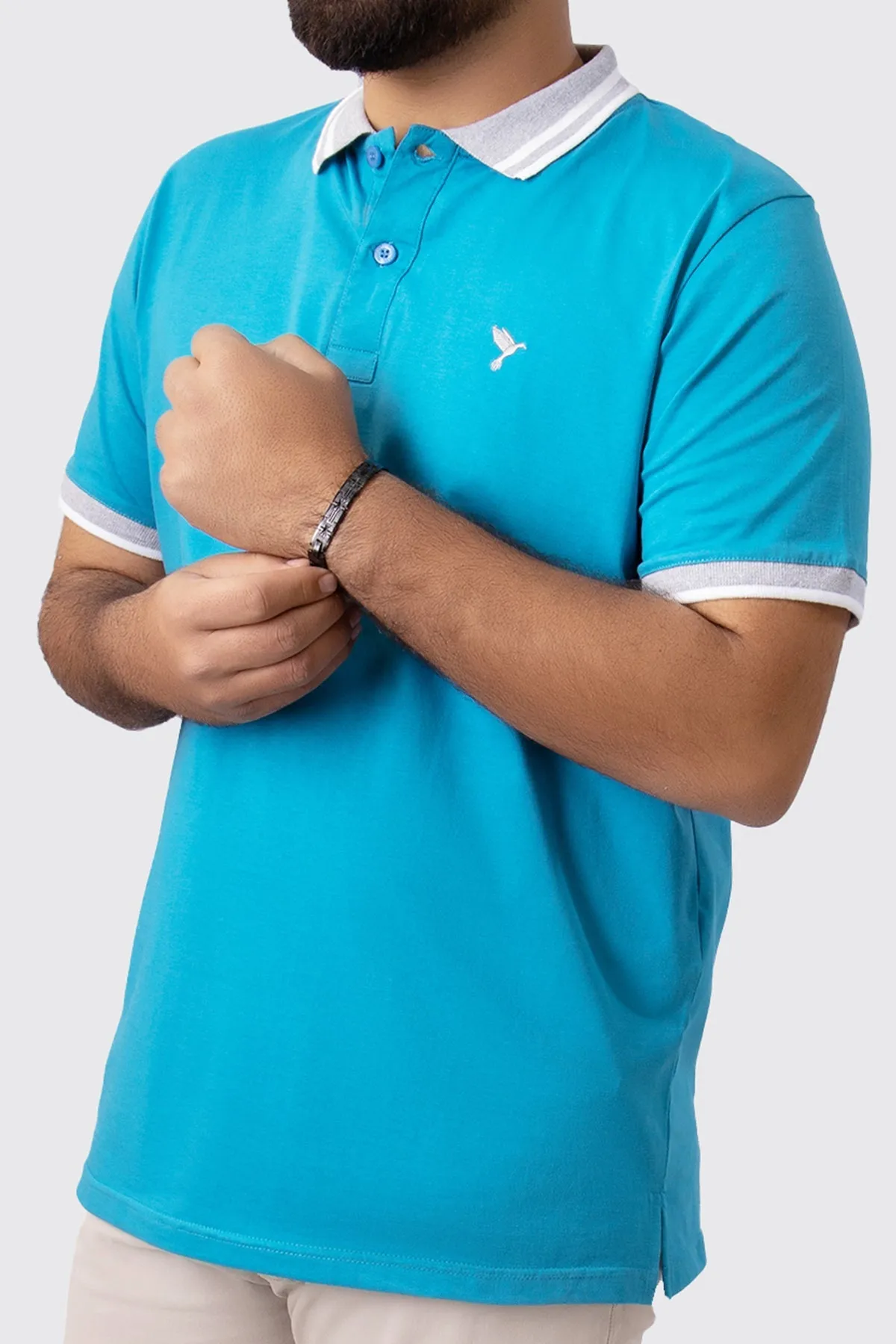 Saxony Blue Contrast Embroidered Polo Shirt - A23 - MP0204R