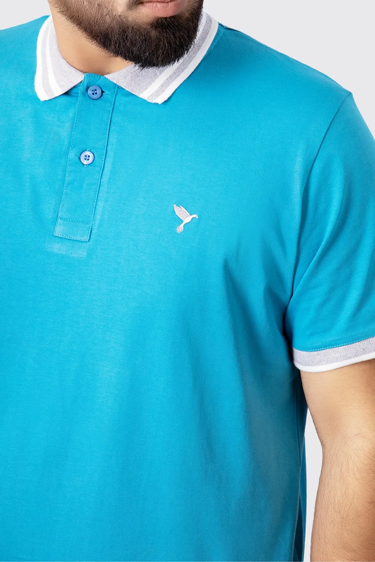 Saxony Blue Contrast Embroidered Polo Shirt - A23 - MP0204R