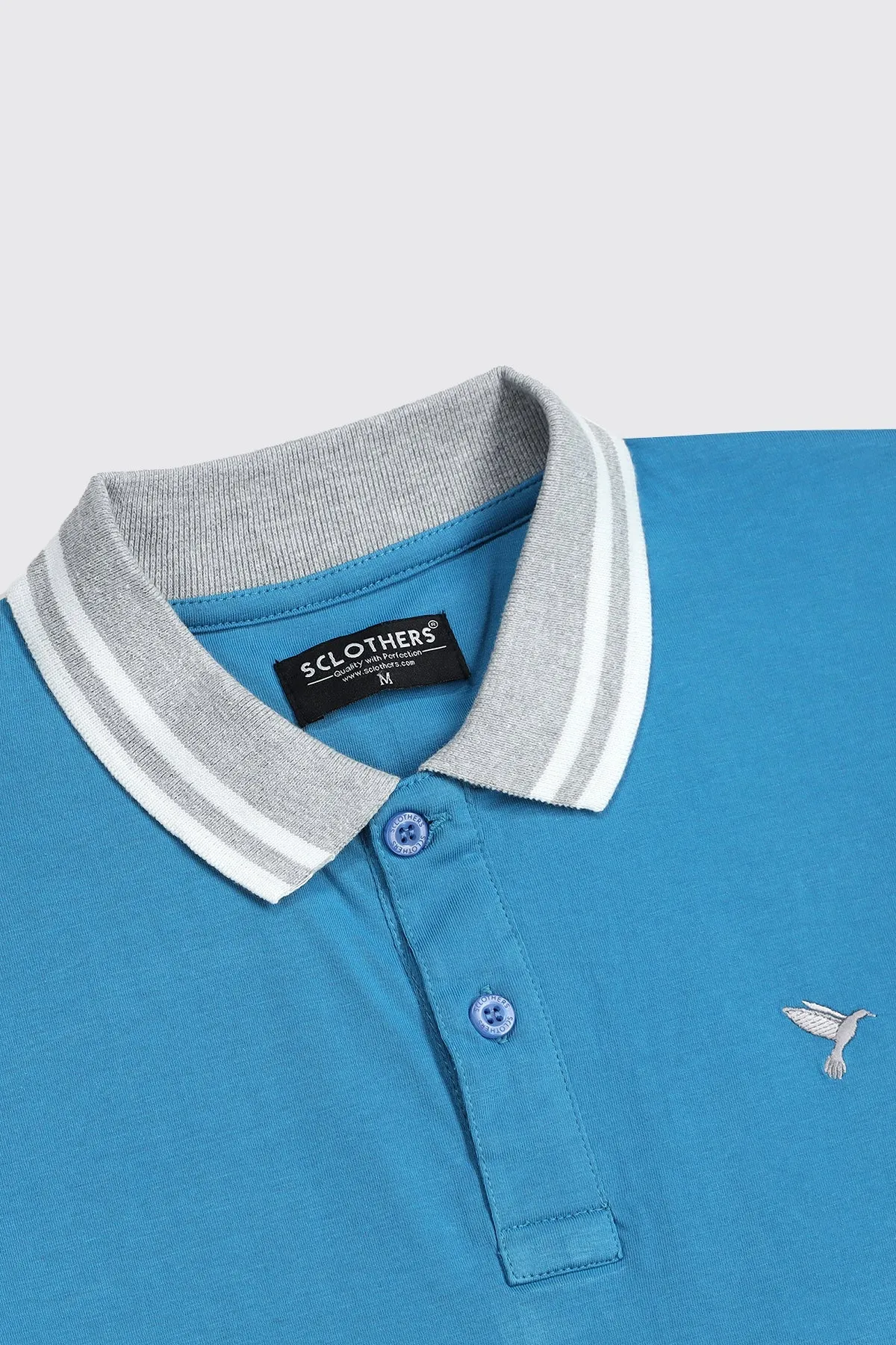 Saxony Blue Contrast Embroidered Polo Shirt - A23 - MP0204R