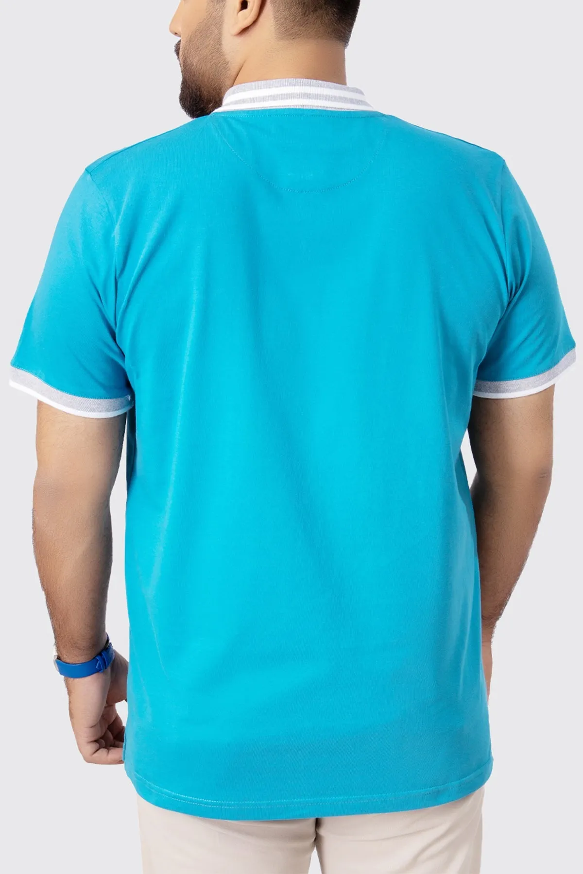 Saxony Blue Contrast Embroidered Polo Shirt - A23 - MP0204R