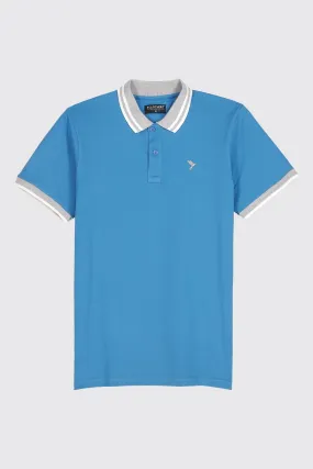 Saxony Blue Contrast Embroidered Polo Shirt - A23 - MP0204R