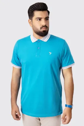 Saxony Blue Contrast Embroidered Polo Shirt (Plus Size) - A23 - MP0204P